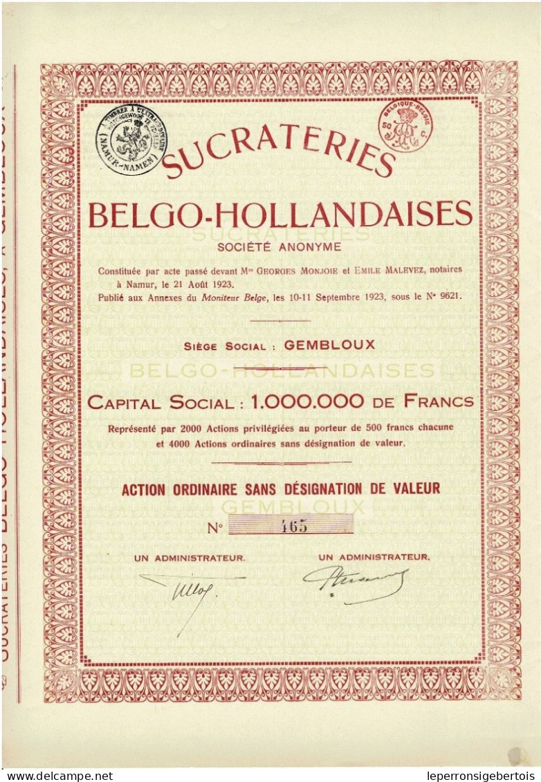 Titre De 1923 - Sucrateries Belgo-Hollandaises - - Industrie