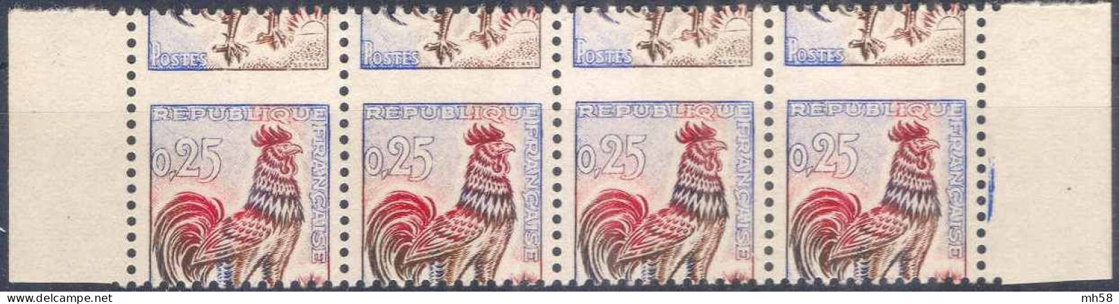 FRANCE - Bande De 4 Neuf ** De Carnet Avec Piquage à Cheval - N° 1331 0f25 Coq Decaris - 1962-1965 Hahn (Decaris)