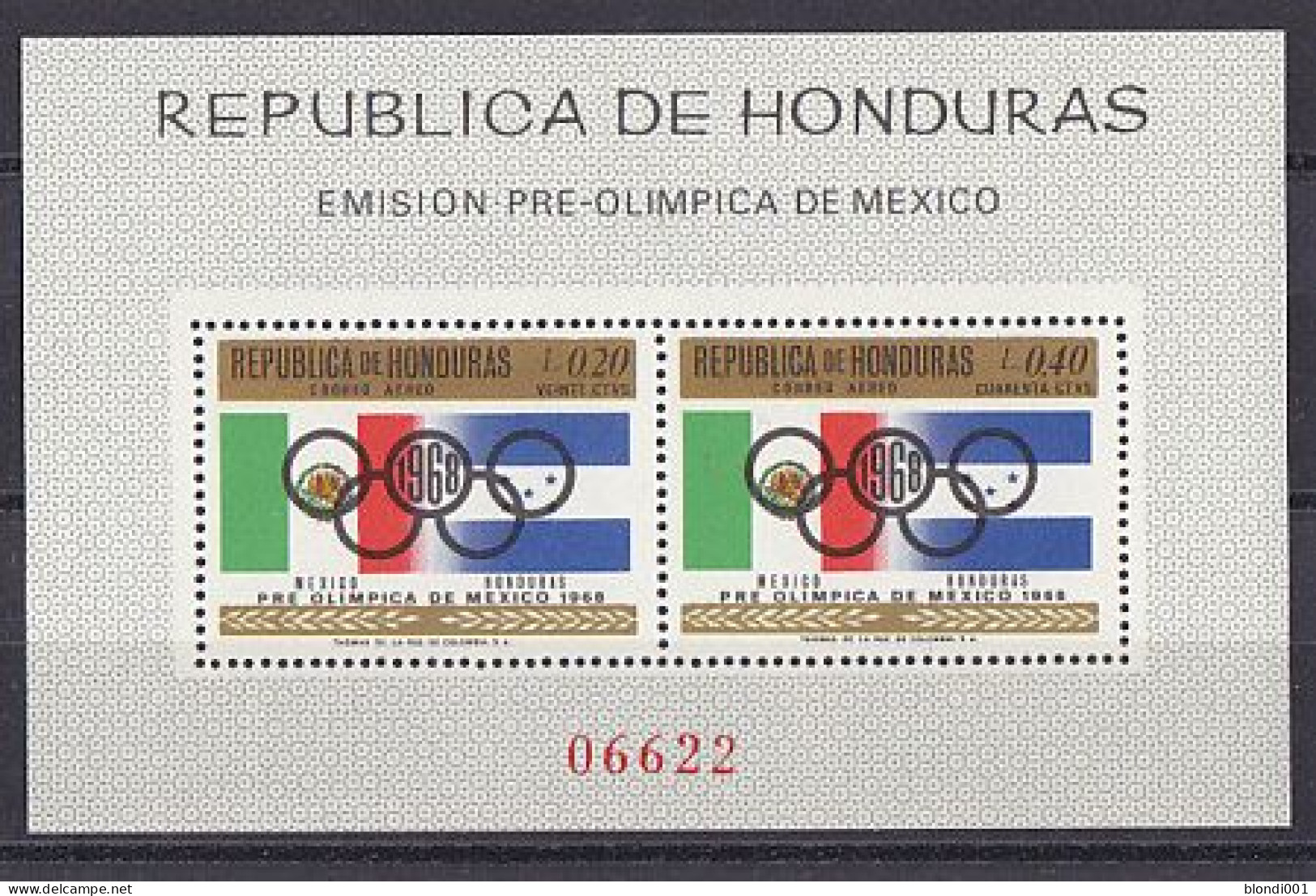 Olympics 1968 - History - HONDURAS - S/S Perf. MNH - Ete 1968: Mexico