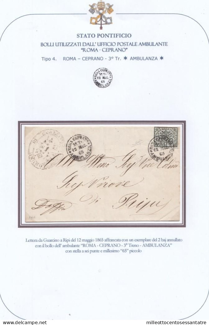 3004 - PONTIFICIO - Involucro Senza Testo Del 12 Maggio 1865 Da Guarcino A Ripi Con 2 Baj  Giallo Verdastro - Etats Pontificaux