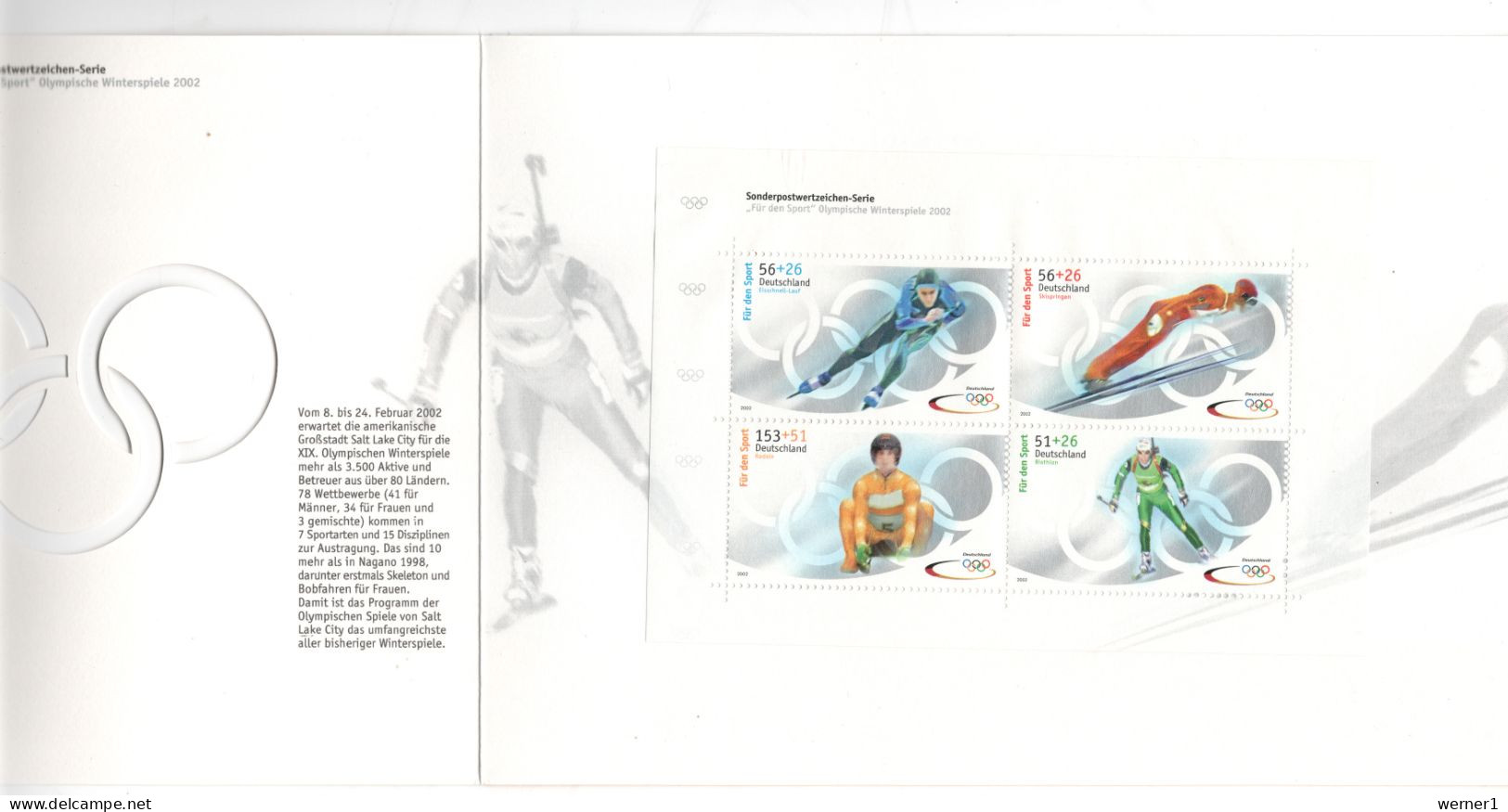 Germany 2002 Olympic Games Salt Lake City Sheetlet In Folder - Inverno2002: Salt Lake City