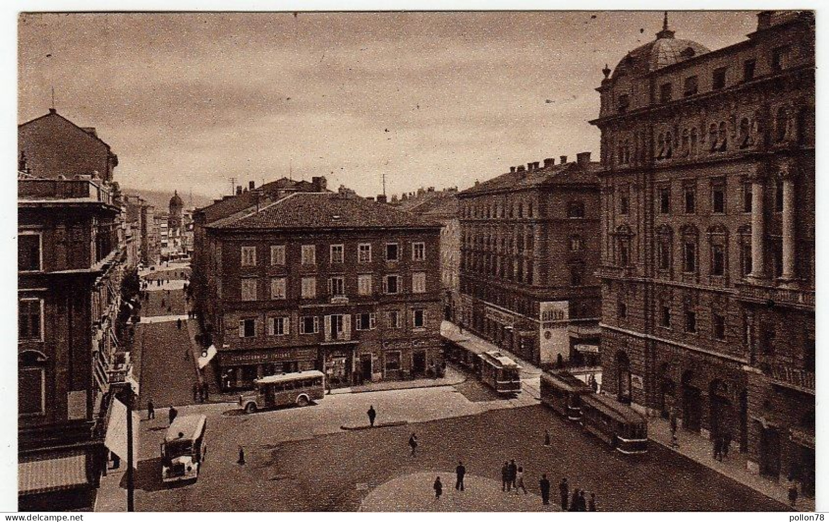 RIJEKA - FIUME - PIAZZA REGINA ELENA E CORSO VITTORIO EMANUELE III - 1943 - TRAM - AUTOBUS -Vedi Retro - Formato Piccolo - Croazia