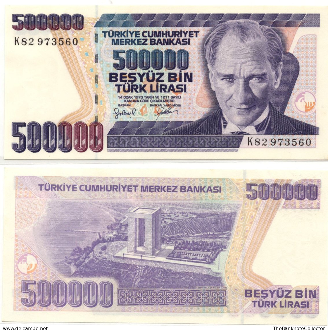 Turkey 500,000 1/2 Million Lirasi 1970 (1998) P-212 UNC - Turquie