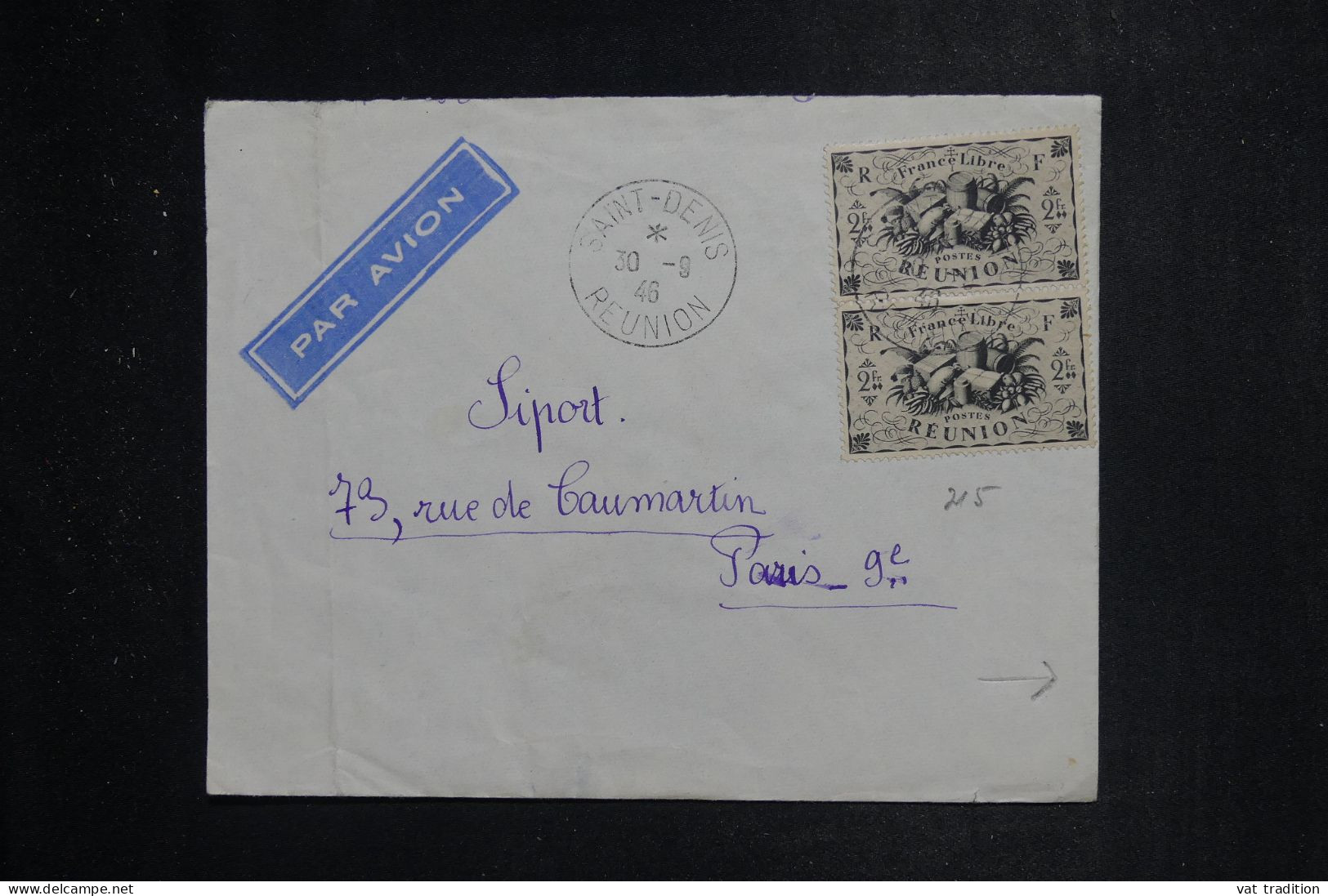 RÉUNION  - Enveloppe De Saint Denis Pour Paris En 1946, Affranchissement Recto Et Verso  - L 151299 - Storia Postale
