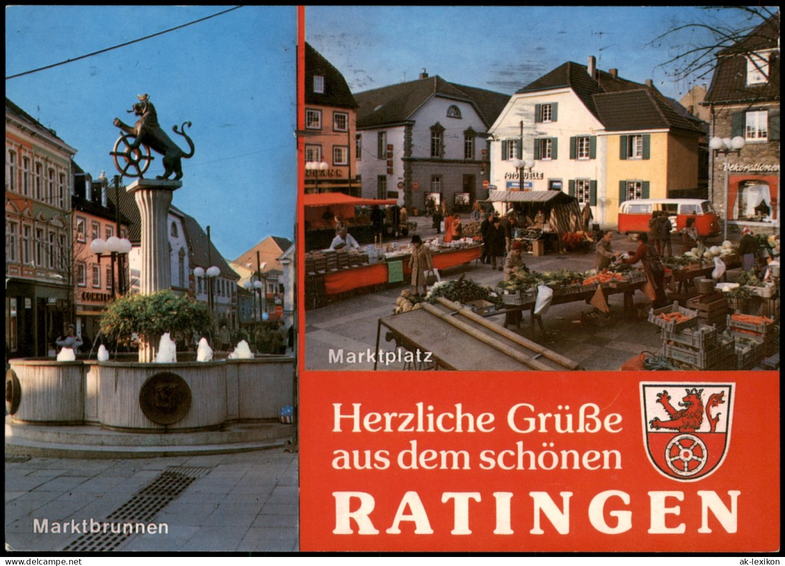 Ratingen Mehrbildkarte Mit Marktständen Marktbrunnen Marktplatz 1989 - Ratingen