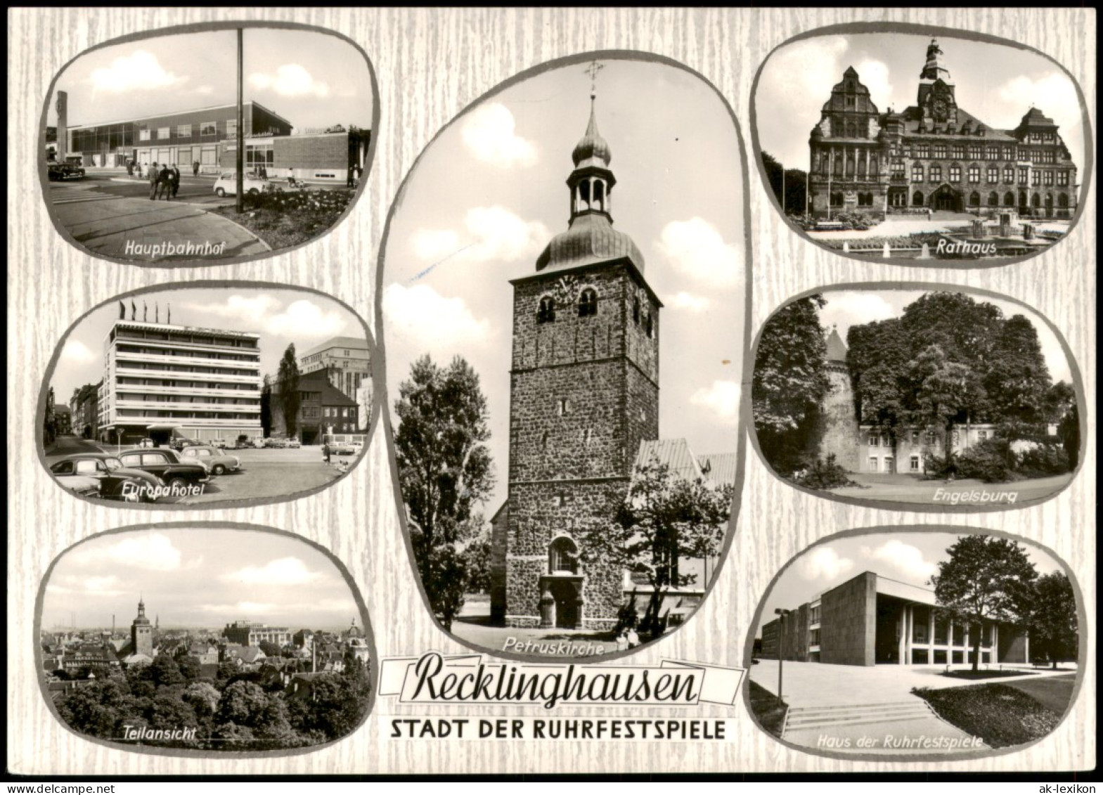 Recklinghausen Mehrbildkarte U.a. Bahnhof, Europahotel, Rathaus, Engelsburg 1972 - Recklinghausen