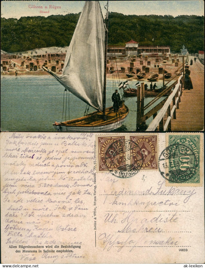 Ansichtskarte Göhren (Rügen) Strand 1923   Mit Inflations-Mischfrankatur - Göhren