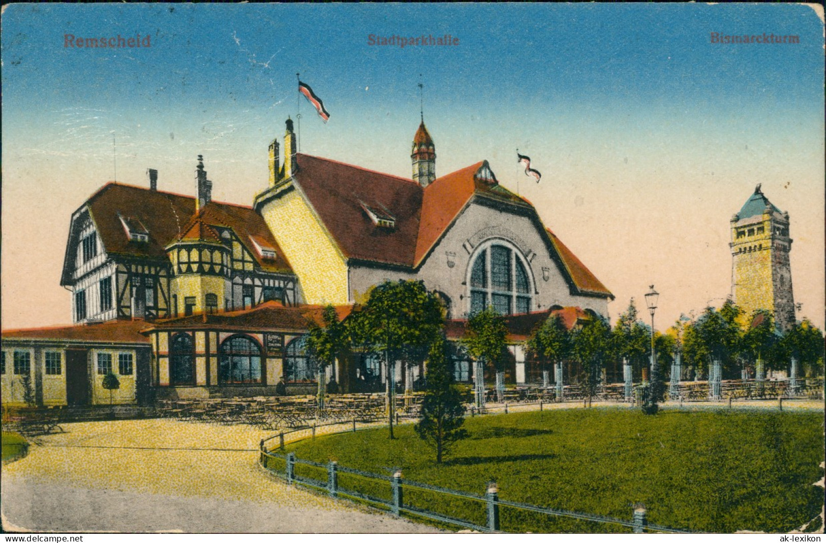 Ansichtskarte Remscheid Stadtparkhalle Bismarckturm 1917 - Remscheid