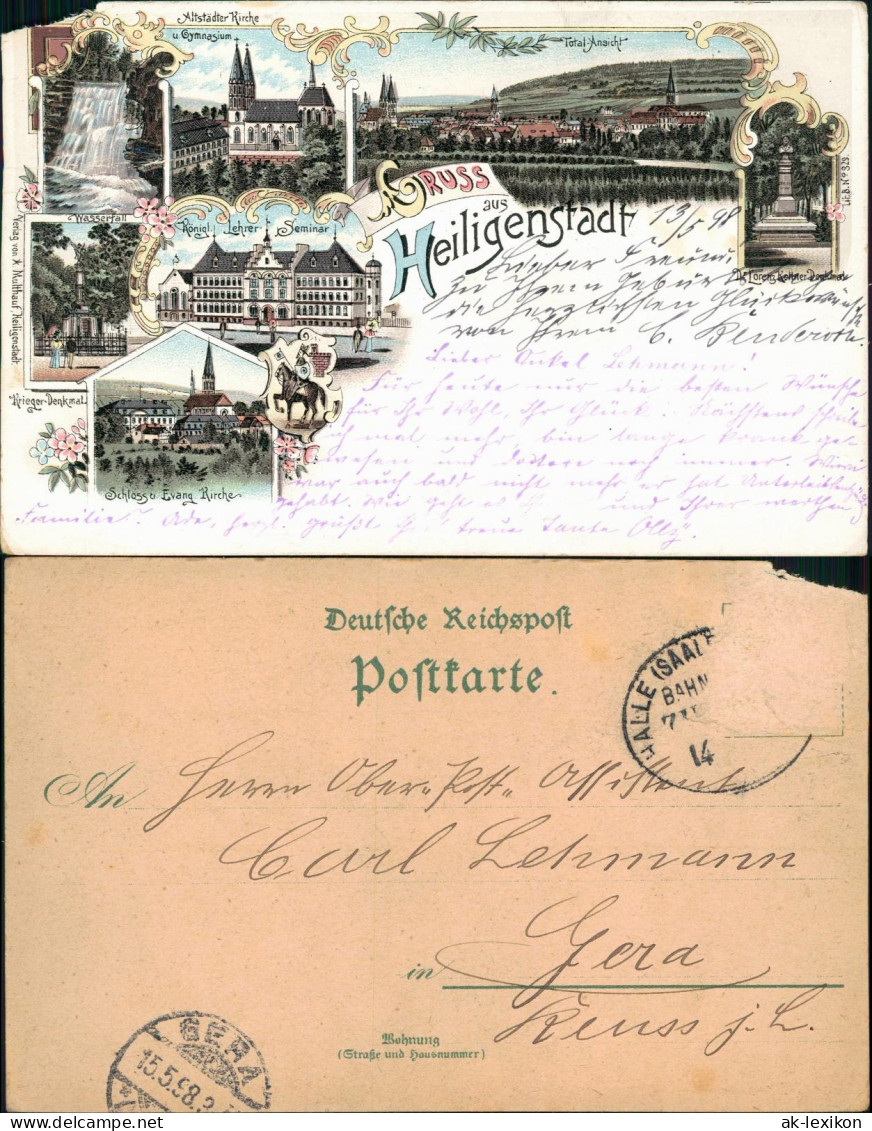 Litho AK Heilbad Heiligenstadt MB: Stadt, Gymnasium, Schloß 1898 - Heiligenstadt