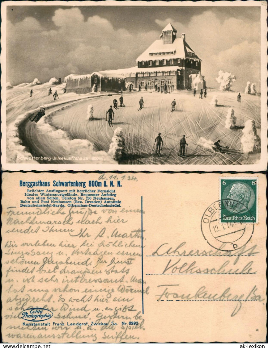 Ansichtskarte Neuhausen (Erzgebirge) Schwartenberg - Skifahrer, Fotokunst 1934 - Neuhausen (Erzgeb.)