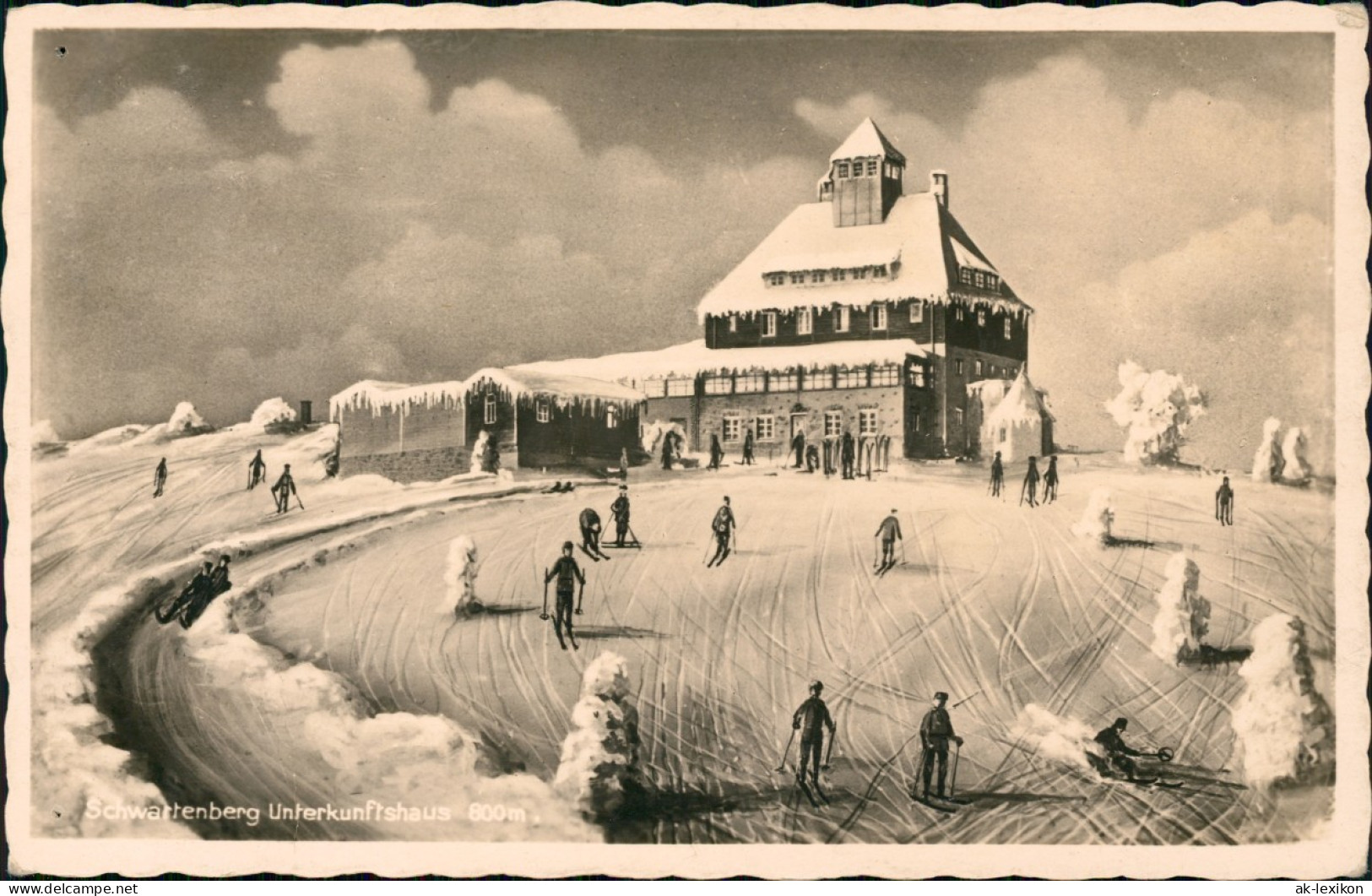 Ansichtskarte Neuhausen (Erzgebirge) Schwartenberg - Skifahrer, Fotokunst 1934 - Neuhausen (Erzgeb.)