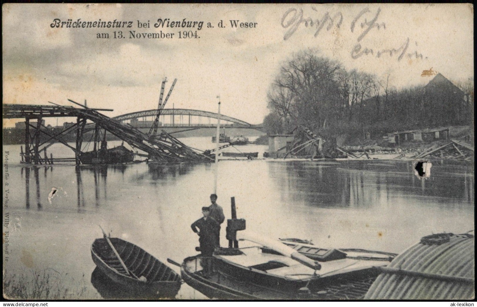 Ansichtskarte Nienburg/Weser 13. November Brückeneinsturz 1904 - Nienburg