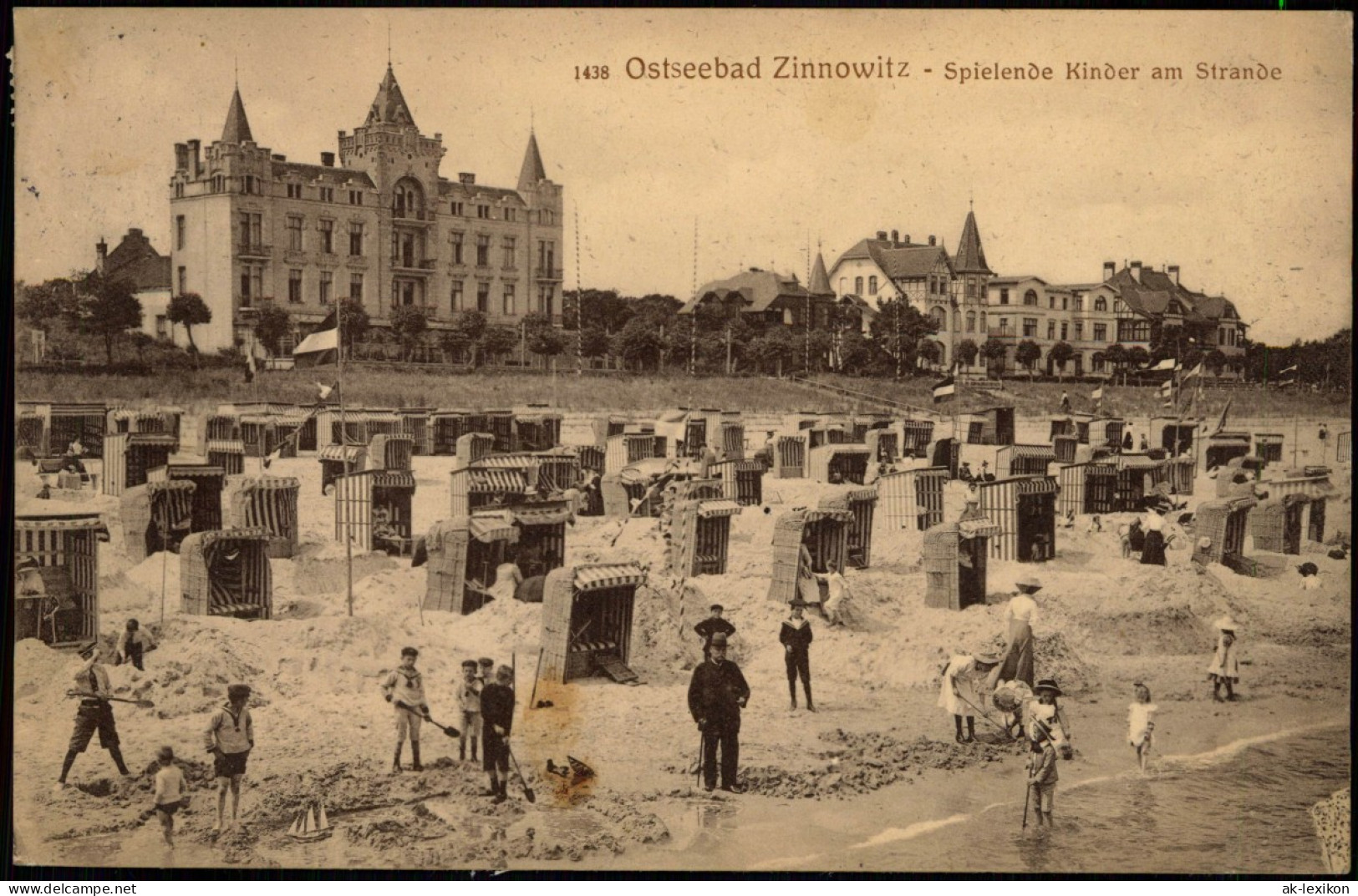 Zinnowitz Hotel, Villen - Spielende Kinder Am Strande Ostsee 1917 - Zinnowitz