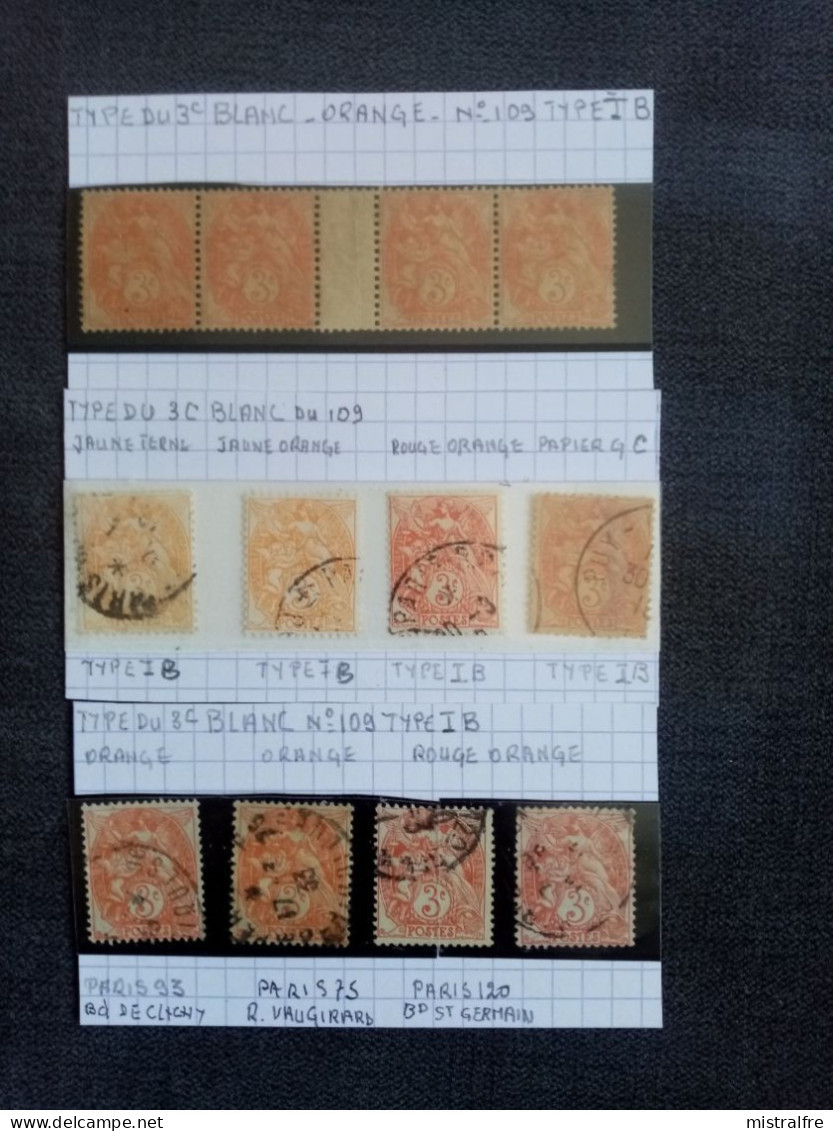 FRANCE. 1900. N° 109 Type IB.  " BLANC " Etude Variétés Couleurs / Bureau Poste PARIS + Millésime - Used Stamps
