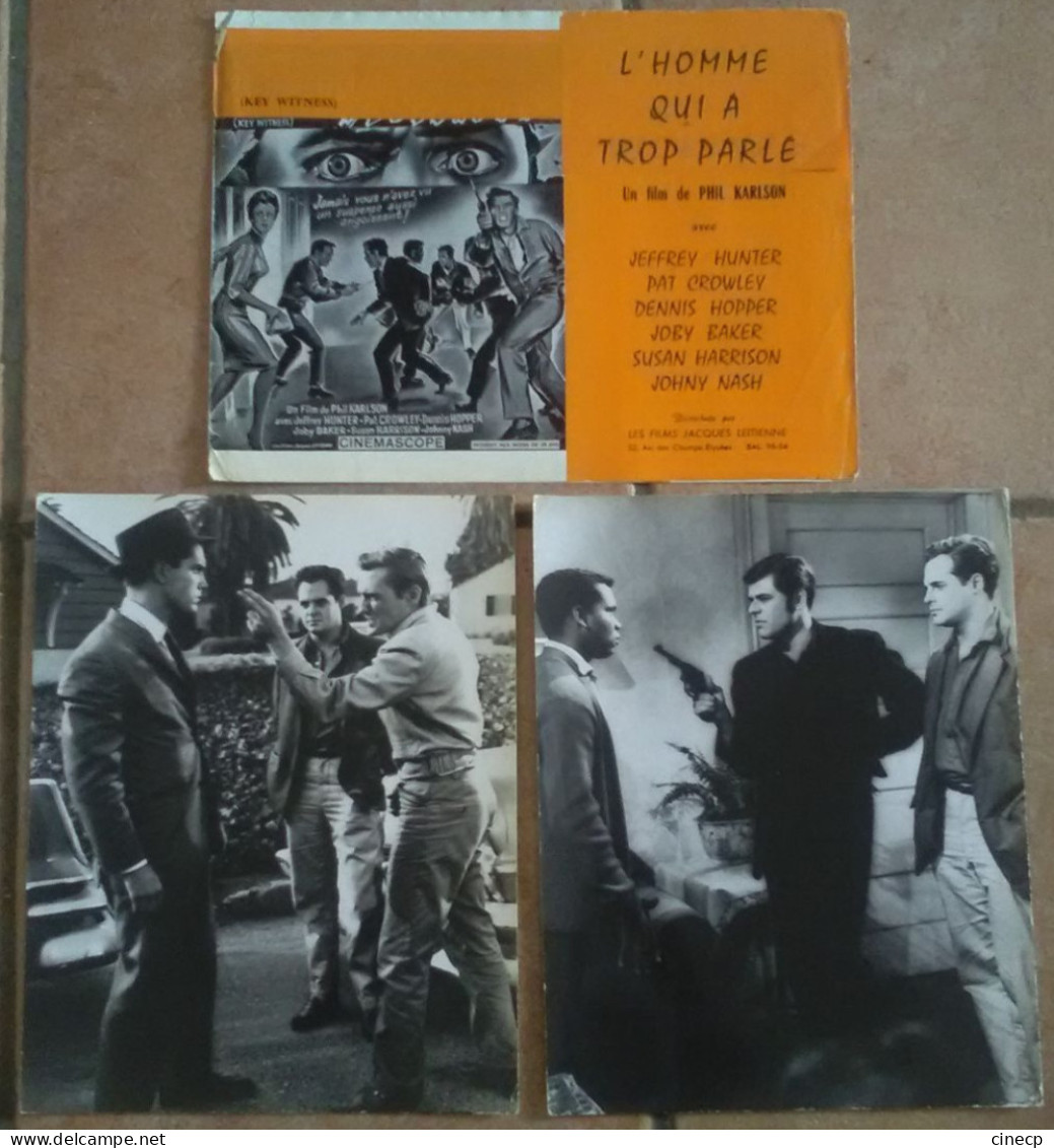 2 PHOTO + SYNOPSIS FILM L'HOMME QUI A TROP PARLE Jeffrey HUNTER KARLSON 1960 TBE CINEMA MOTOCYCLETTE - Fotos