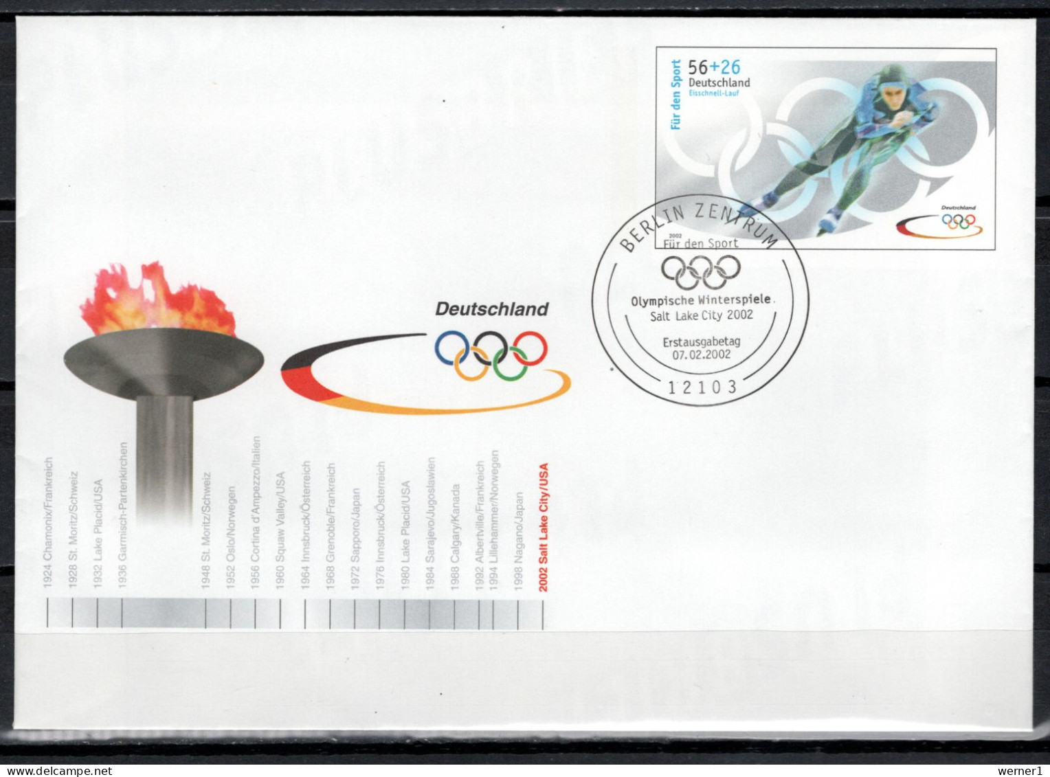 Germany 2002 Olympic Games Salt Lake City Commemorative Cover With First Day Cancellation - Invierno 2002: Salt Lake City