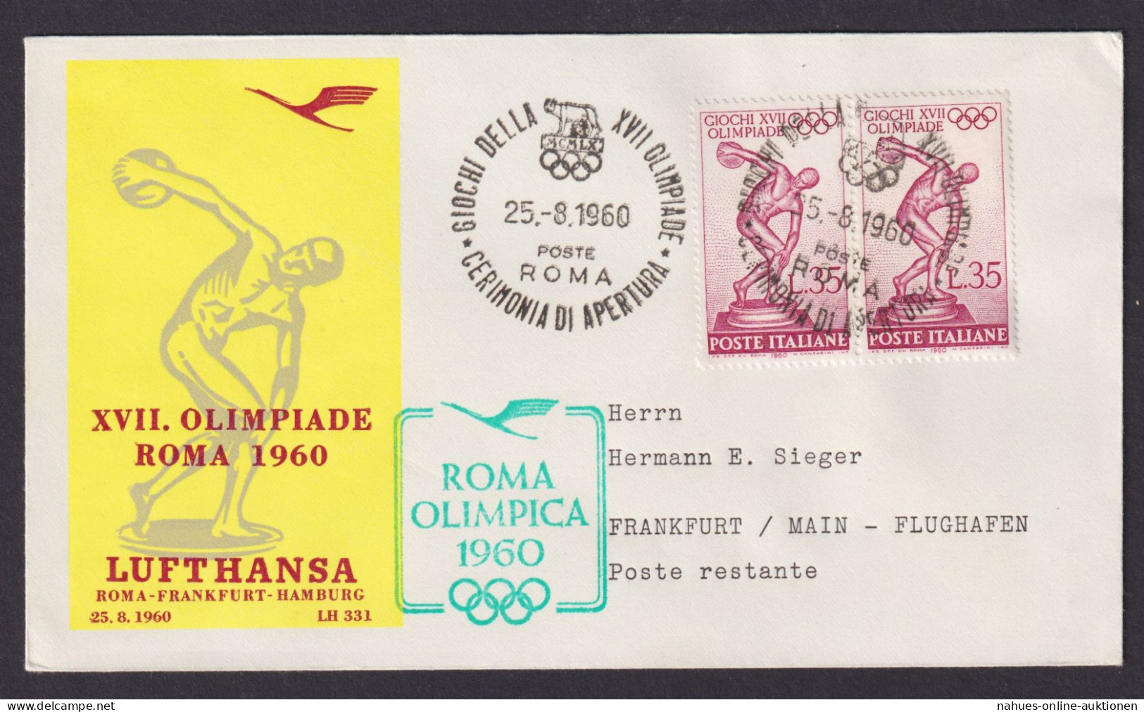 Flugpost Brief Air Mail Lufthansa Italien Schöne MEF Rom Frankfurt Hamburg XVII - Usados