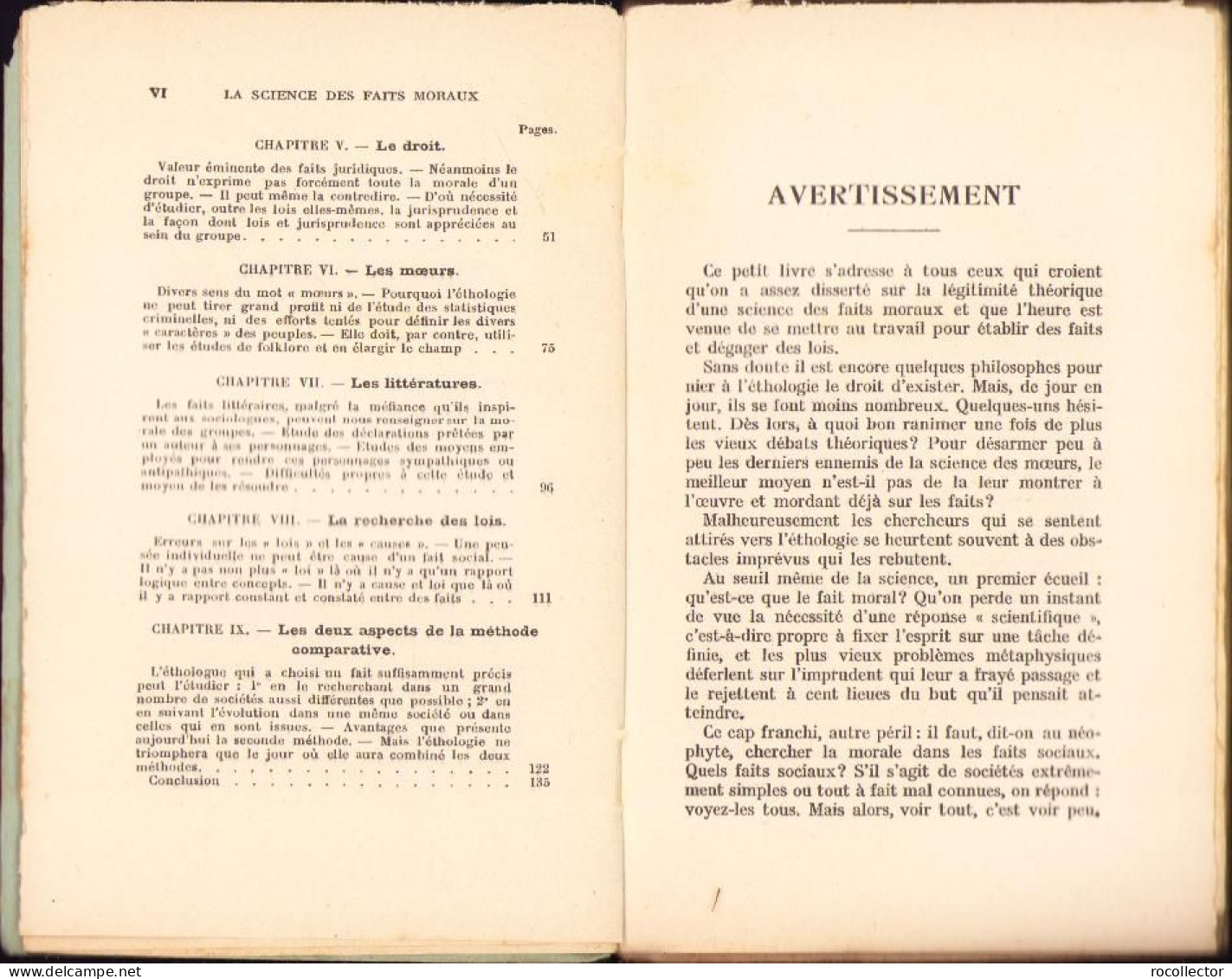 La Science Des Faits Moraux Par Albert Bayet, 1925, Paris C2185 - Libros Antiguos Y De Colección