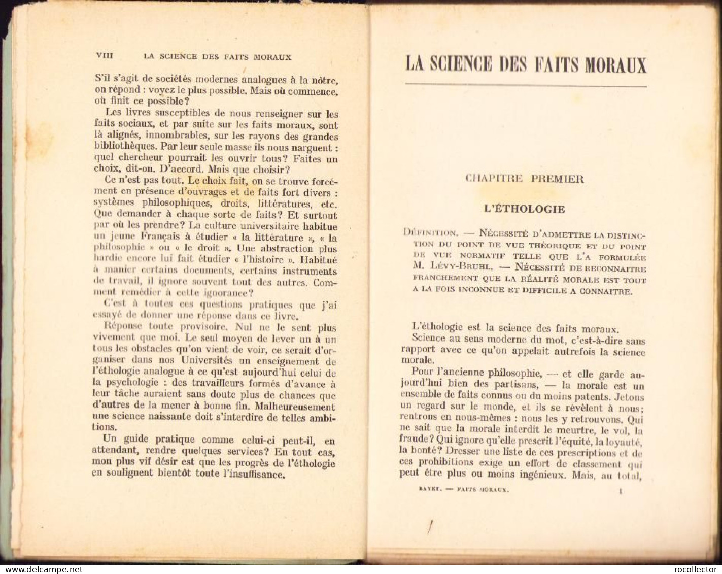 La Science Des Faits Moraux Par Albert Bayet, 1925, Paris C2185 - Oude Boeken