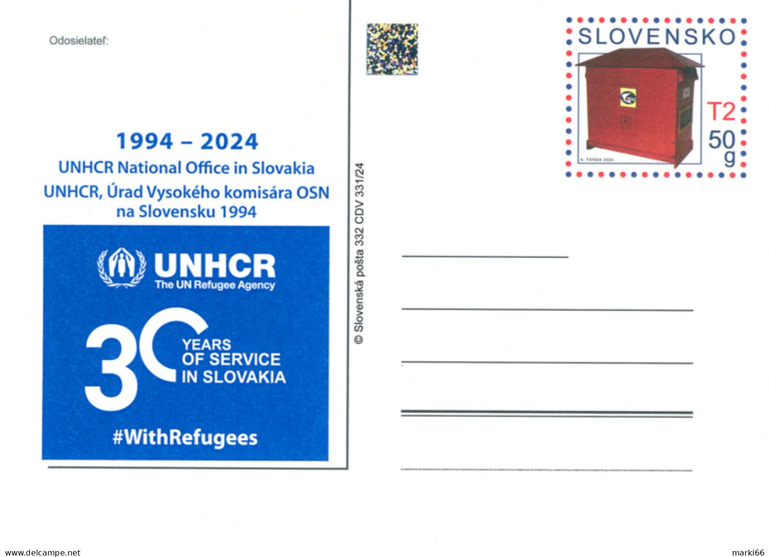 Slovakia - 2024 - 30th Anniversary Of UNHCR - Stamped Postcard With Hologram - Postkaarten