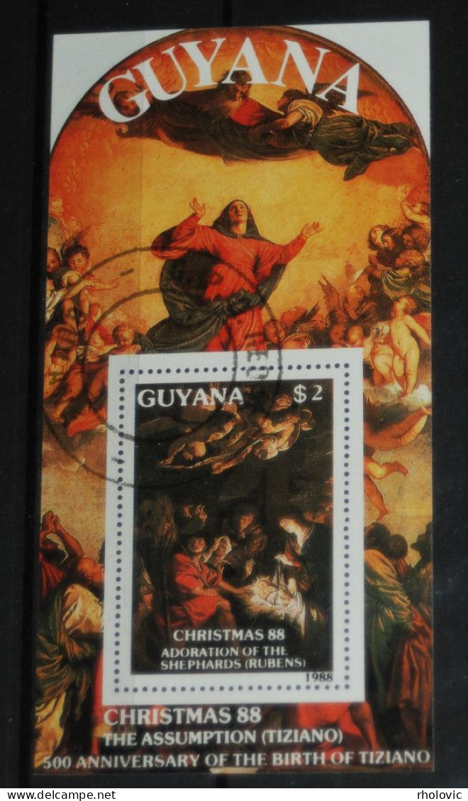 GUYANA 1988, Paintings, Art, Tiziano, Mi #B30, Souvenir Sheet, Used - Religious