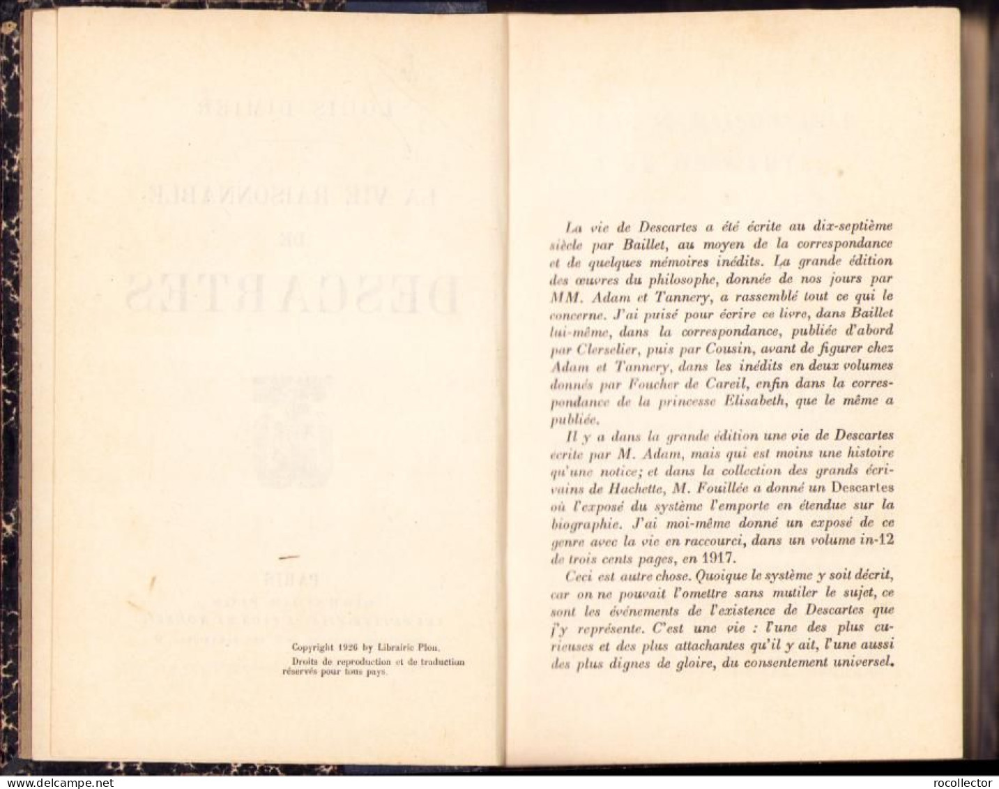 La Vie Raisonable De Descartes Par Louis Dimier, 1926, Paris C2184 - Oude Boeken