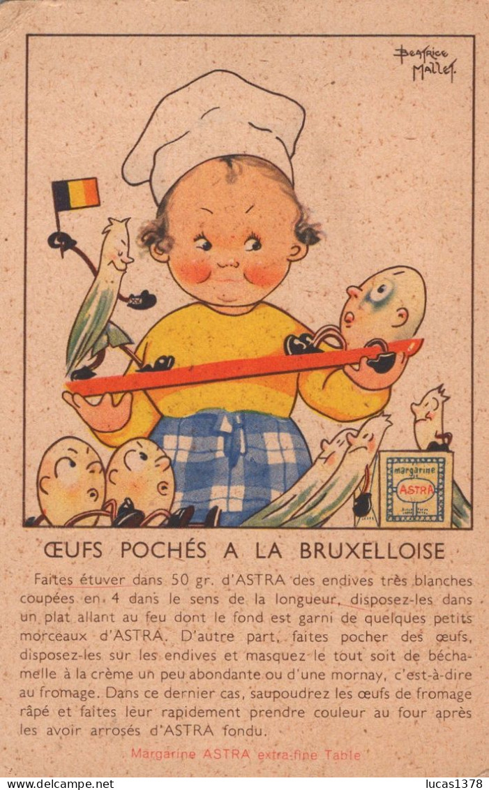 ILLUSTRATION BEATRICE MALLET - PUBLICITE ASTRA - RECETTE - OEUFS POCHES A LA BRUXELLOISE - Mallet, B.