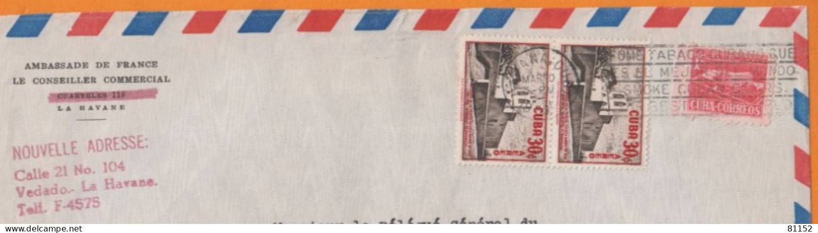 CUBA Lettre Pub De LA HAVANE 1959 POSTE AERIENNE Pour PARIS   Avec 30c La Paire Poste Aérienne  + Complément 1c - Airmail