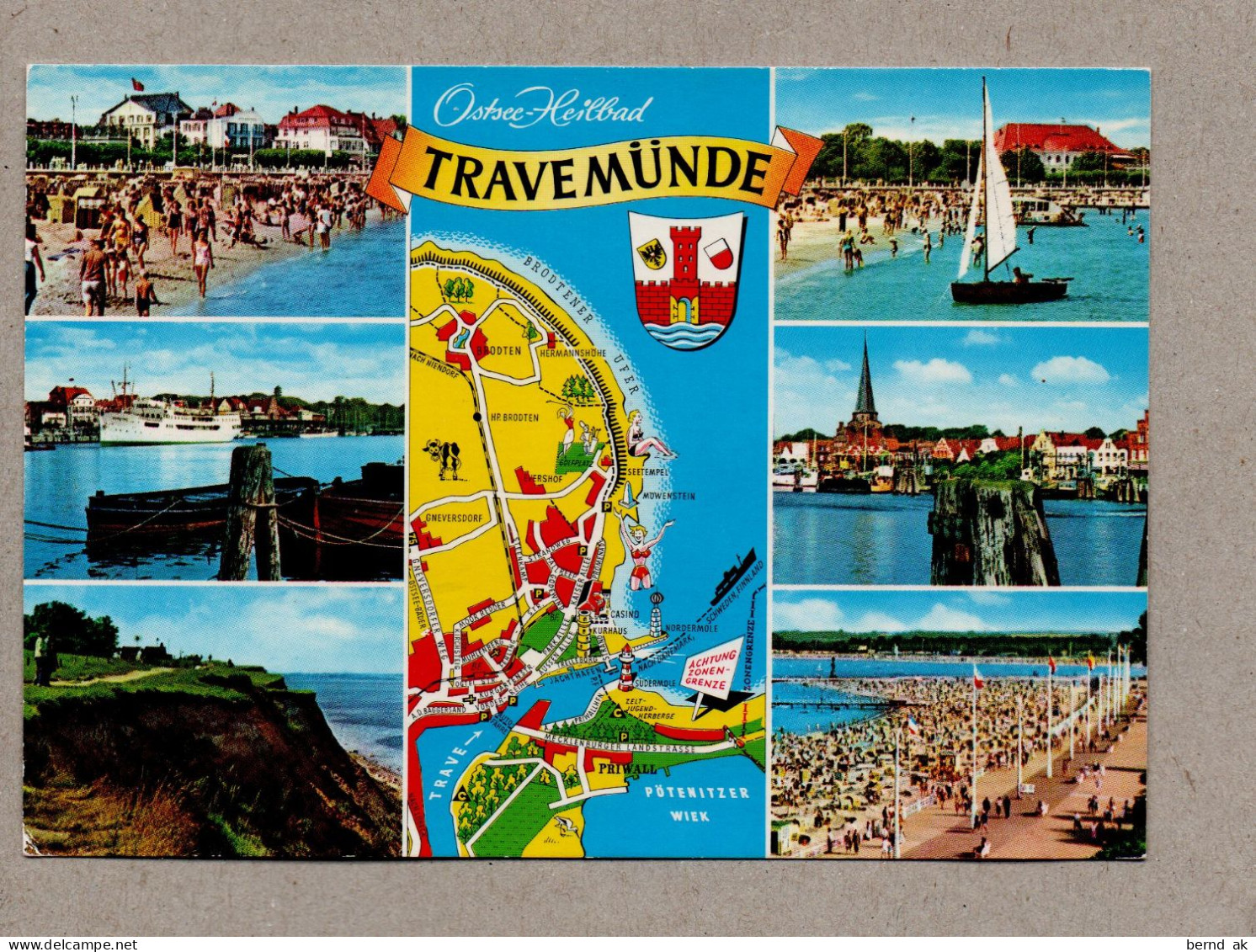 019#  BRD  - 4 Color-AK - Lübeck / Travemünde (Hafen Schiffe Casino Strand )  (alle Im Bild) - Lübeck-Travemuende