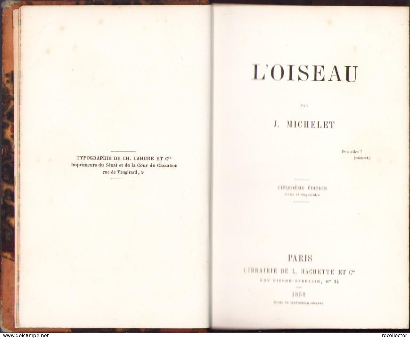 L’oiseau Par J. Michelet, 1858, Paris C2164 - Old Books