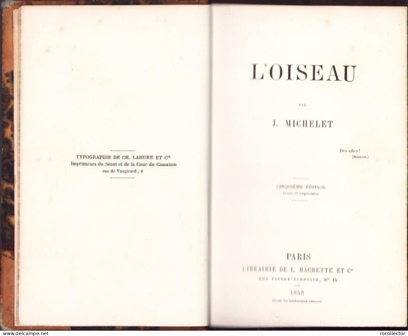 L’oiseau Par J. Michelet, 1858, Paris C2164 - Libri Vecchi E Da Collezione