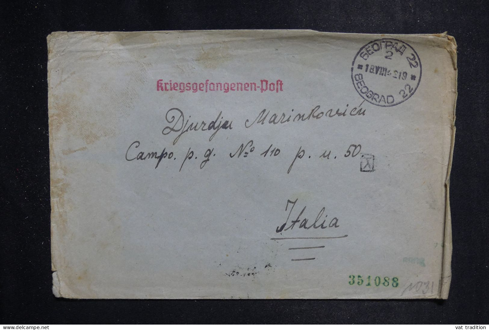 BULGARIE - Enveloppe De Belgrade En Fm Pour Un Prisonnier De Guerre En Italie En 1918 Avec Contrôle Postal - L 151312 - Lettres & Documents