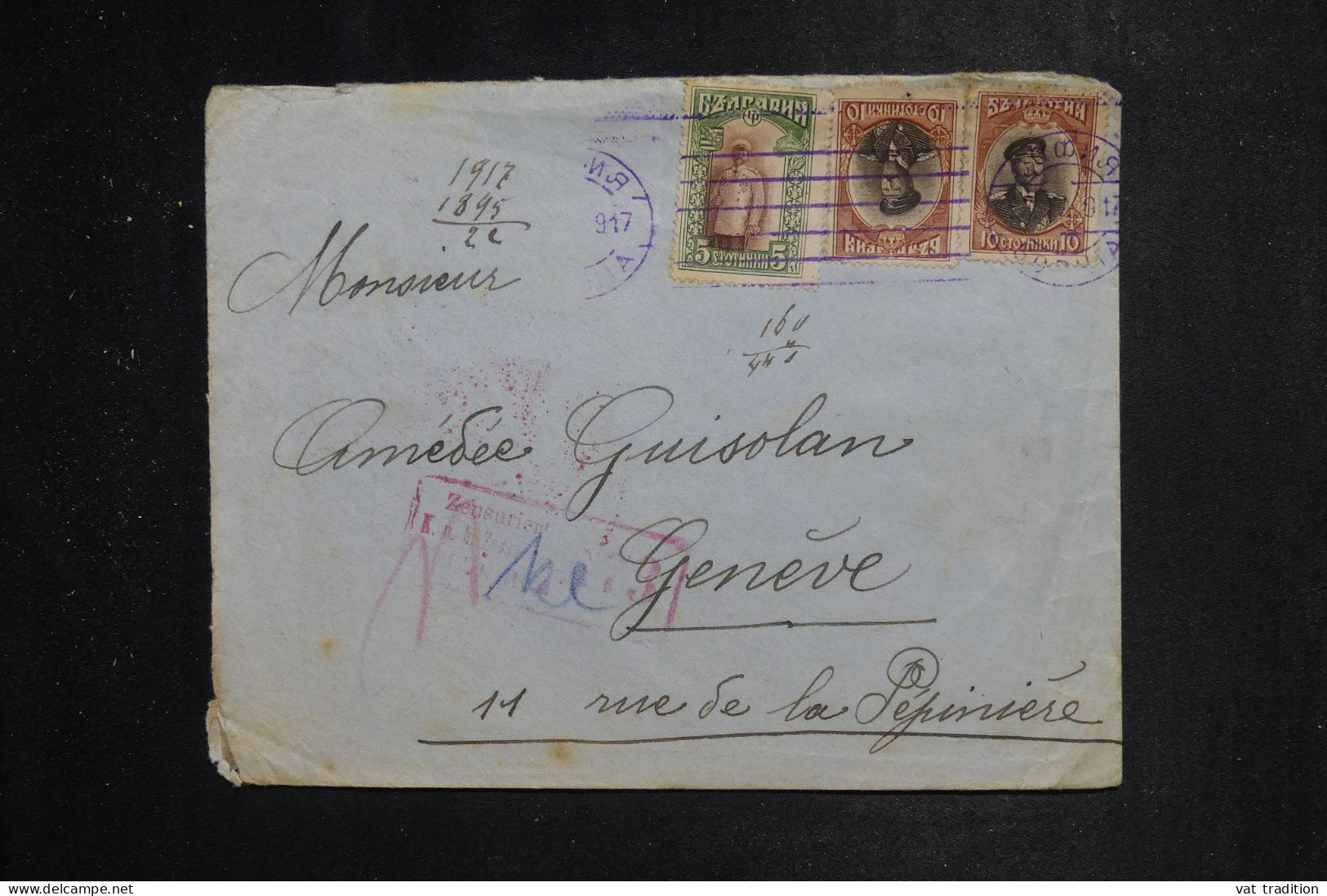 BULGARIE - Enveloppe Pour Genève En 1917 Avec Contrôle Postal - L 151314 - Brieven En Documenten