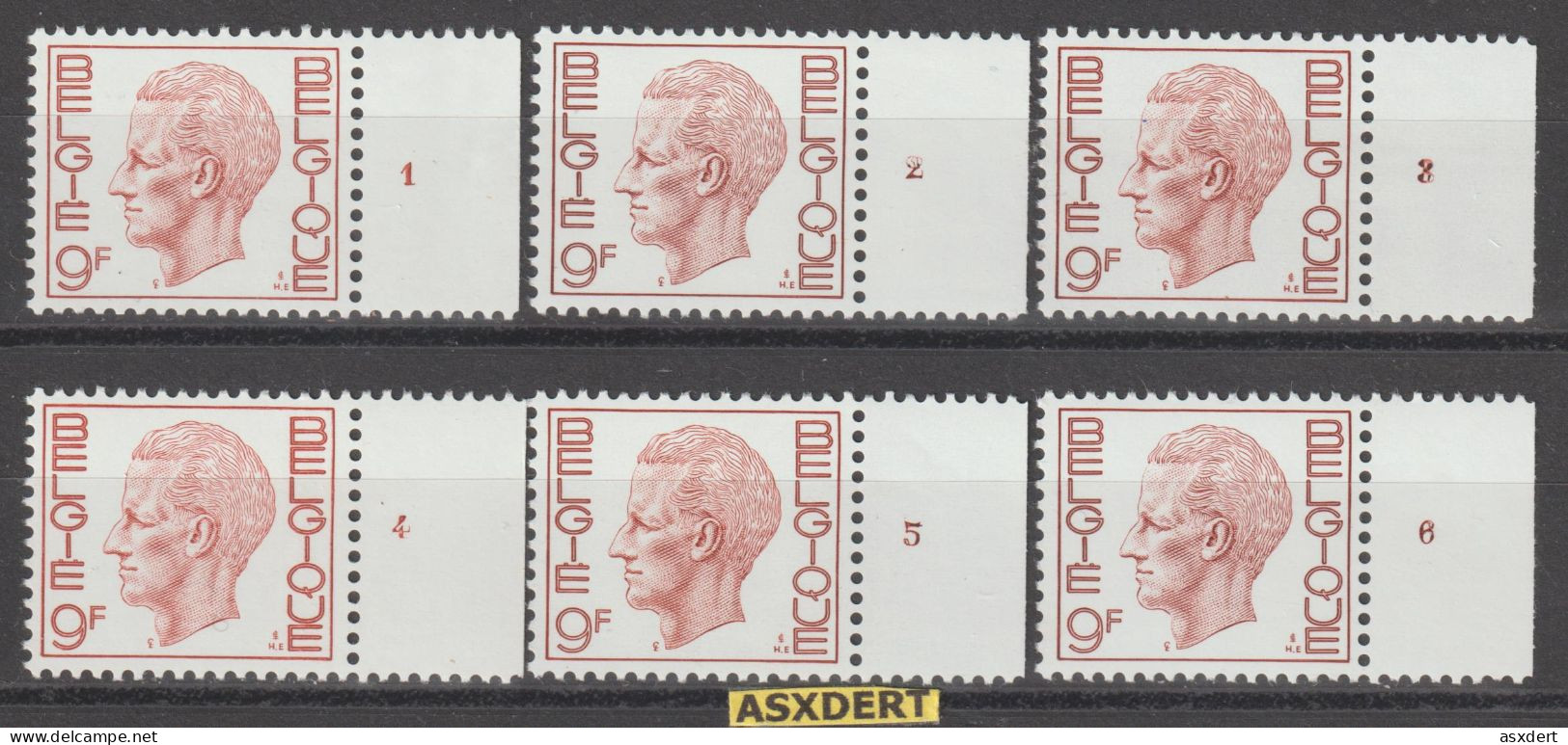 Plaatnummers Type Elström N° 1962**  9 Fr. Plaat Nr. 1 - 6 - 1971-1980