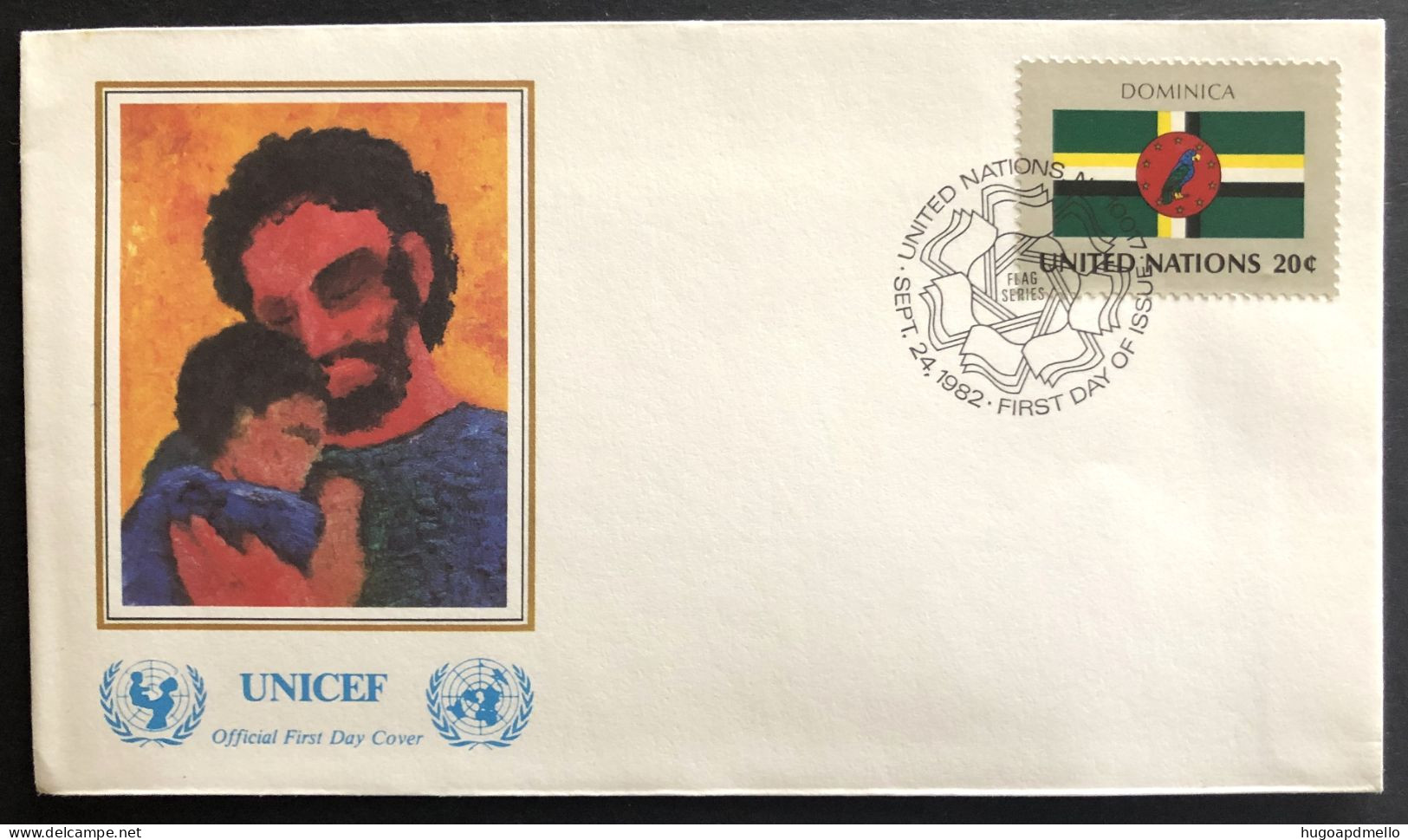 UNITED NATIONS,  FDC, UNICEF, « DOMINICA », Flags, Painting, 1982 - UNICEF