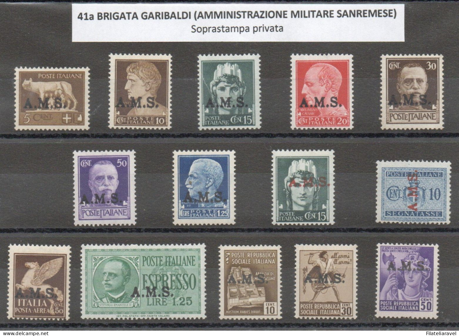 CLN - 1945 - " 41° Brigata Garibaldi " - A.M.S. -  ALLIED MILITARY SERVICE - Soprastampa Privata - National Liberation Committee (CLN)