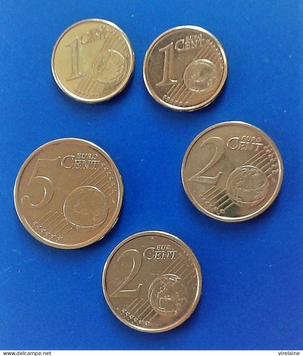 Lot EURO 5 Pièces  De 1 -2 - 5 Centimes PLAQUE OR  (B20 31)F - Variétés Et Curiosités