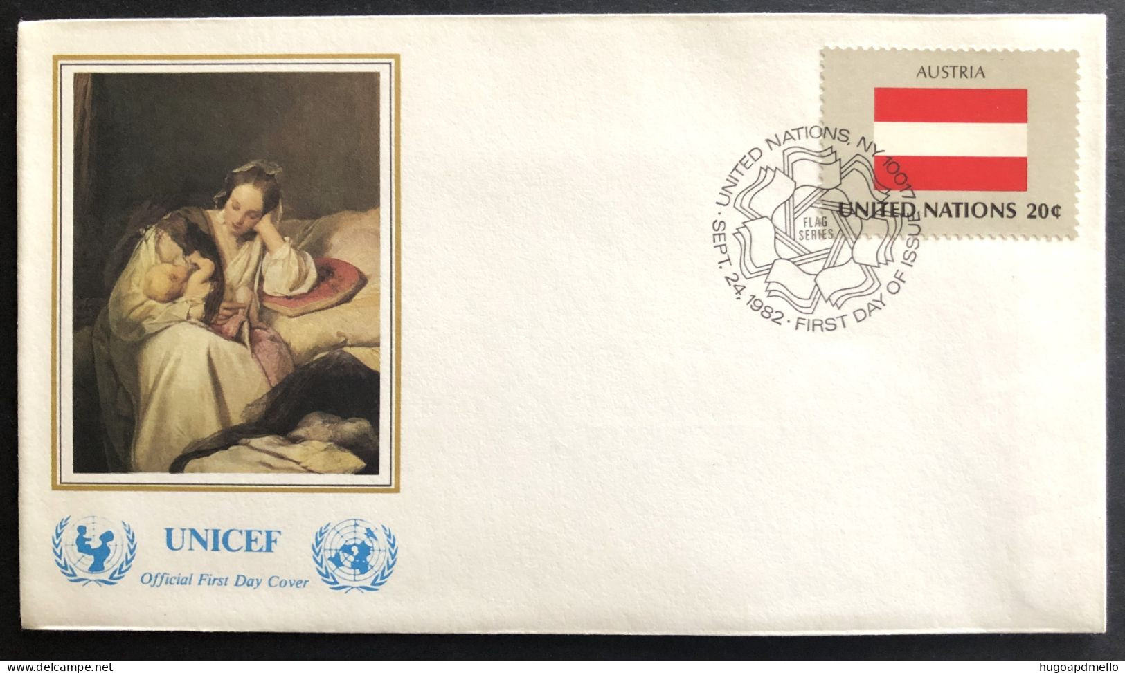 UNITED NATIONS,  FDC, UNICEF, « AUSTRIA », Flags, Painting, 1982 - UNICEF