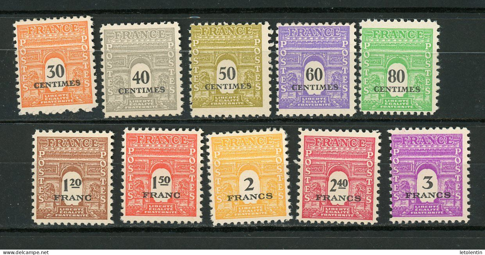 FRANCE - ARC DE TRIOMPHE - N° Yvert 702/711** - 1944-45 Triomfboog