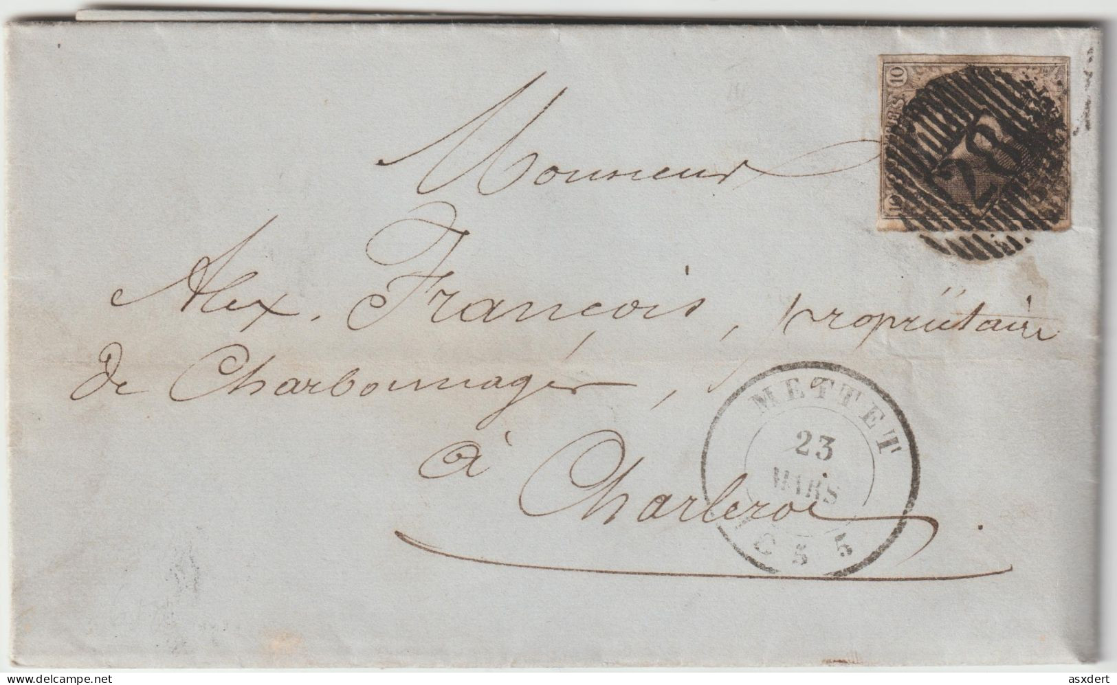 Belgique 1855 Lettre Datée De Ermeton Sur Biert . Affr. N°6 Distribution 28 Mettet Vers Charleroi - 1851-1857 Medaglioni (6/8)