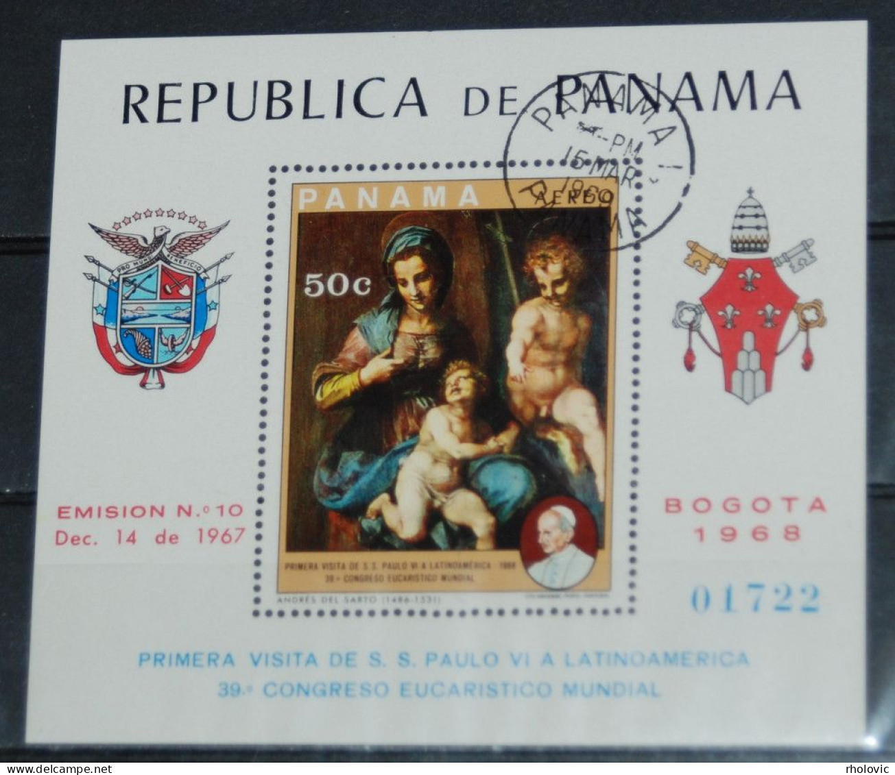 PANAMA 1969, Paintings, Art, Mi #B106, Souvenir Sheet, Used - Madonna