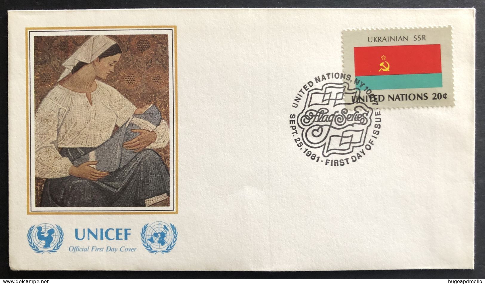 UNITED NATIONS,  FDC, UNICEF, « UKRAINIAN SSR », Flags, Painting, 1981 - UNICEF