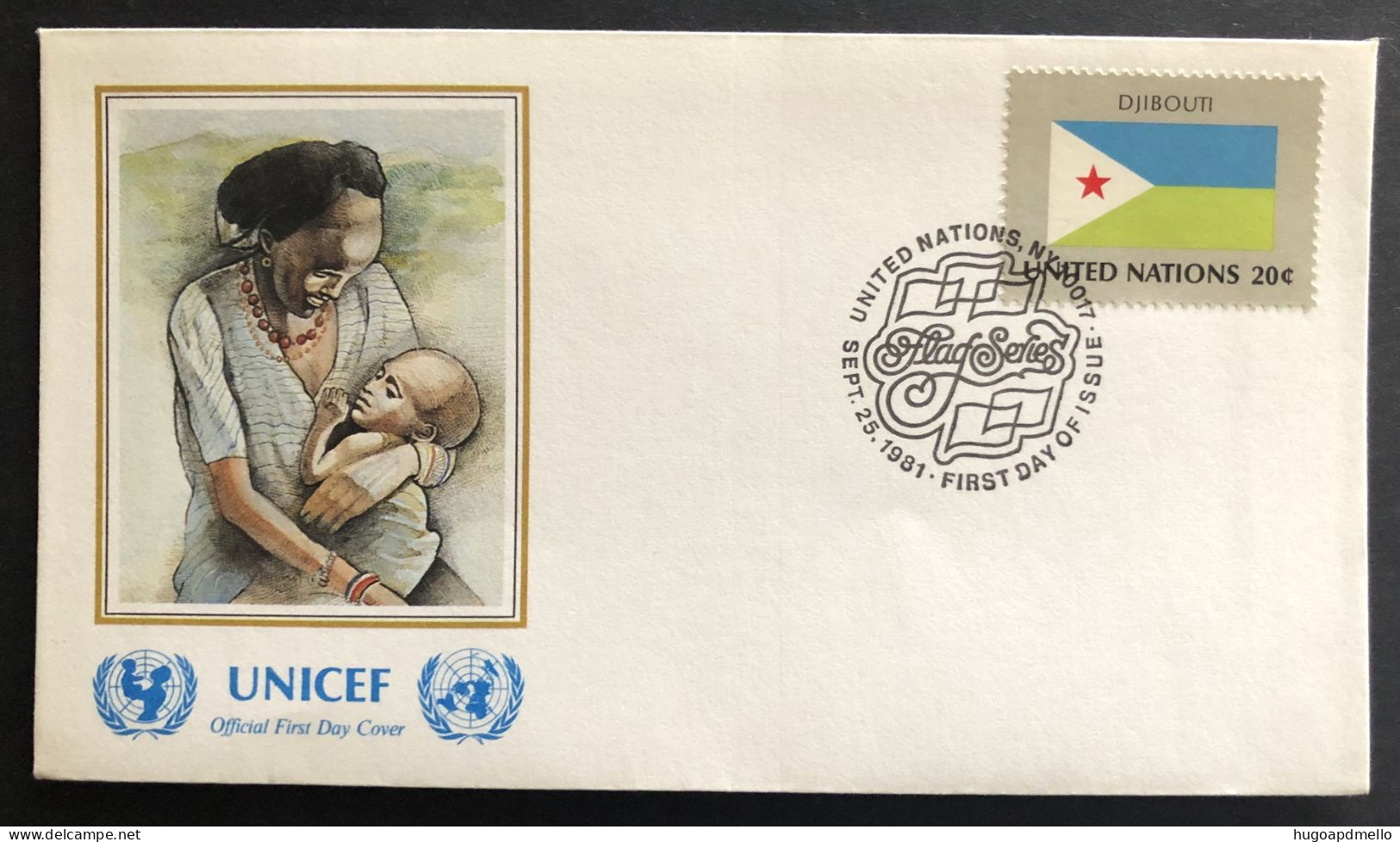 UNITED NATIONS,  FDC, UNICEF, « DJIBUTI », Flags, Painting, 1981 - UNICEF