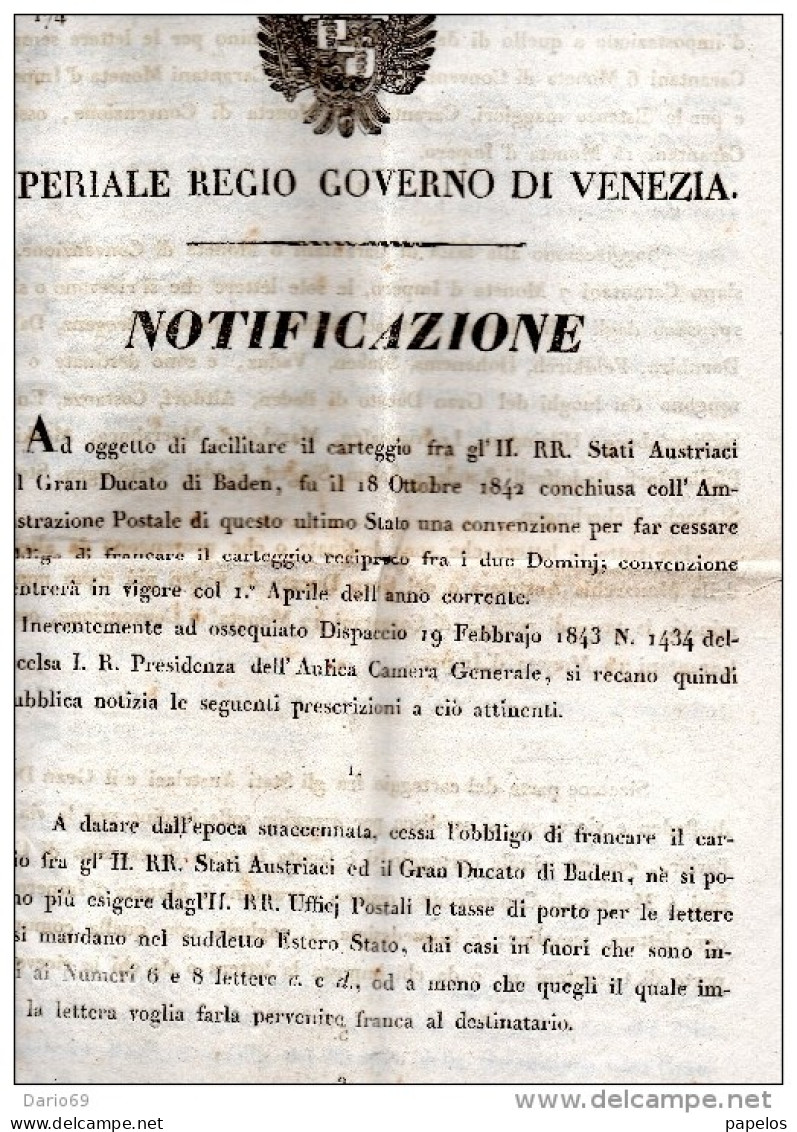 1843 DECRETO AMMINISTRAZIONE POSTALE - Decreti & Leggi