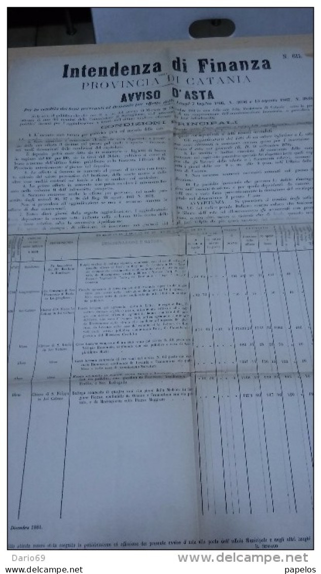 1881 CATANIA INTENDENZA DI FINANZA - AVVISO D'ASTA - Afiches