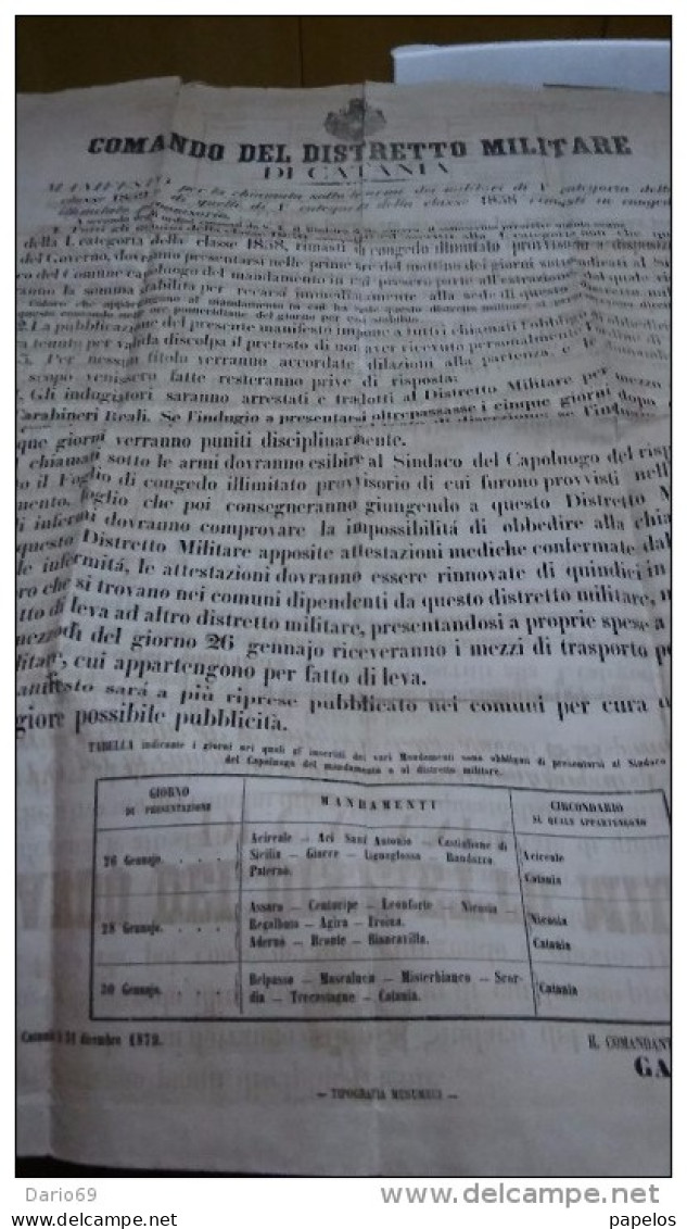 1858 CATANIA COMANDO DISTRETTO MILITARE - Afiches