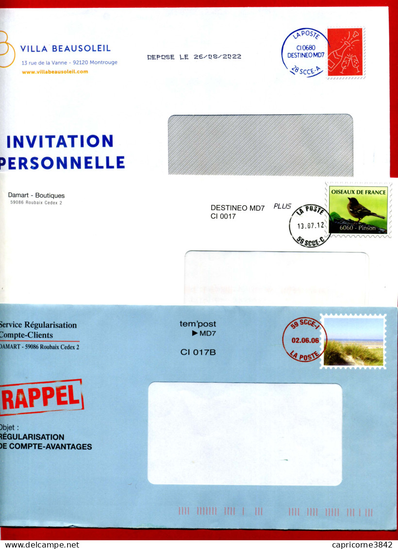 3 Enveloppes Pseudo Entier Privé: CHAMPAGNE - PINSON - DUNES  - Pseudo Privé-postwaardestukken