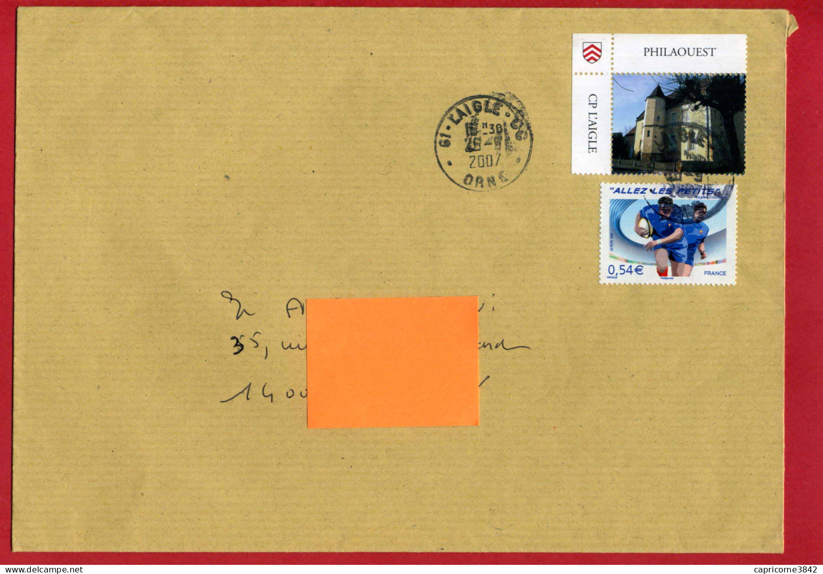 2007 - Lettre De L'AIGLE (Orne) - Vignette Du Château - Emise Pour L'exposition Philaouest - Tp Rugby N°4032 - Turismo (Viñetas)