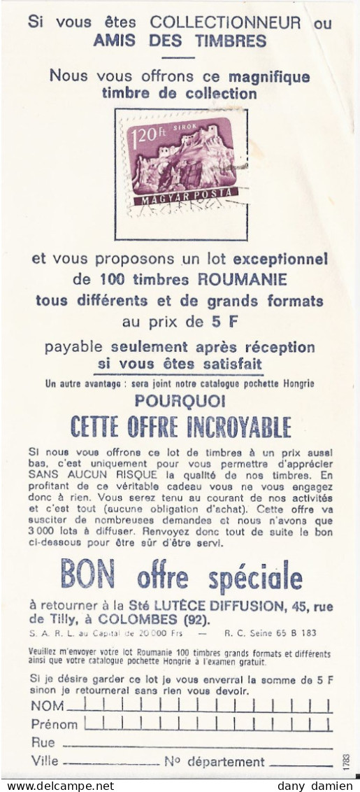 BON Offre Spéciale - SOCIÉTÉ LUTÈCE Diffusion - Timbre De Roumanie. "Si Vous êtes COLLECTIONNEUR Ou AMIS DES TIMBRES" - Ungebraucht