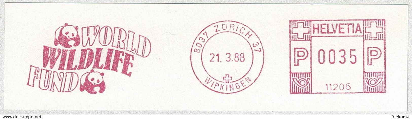 Schweiz / Helvetia 1988, Freistempel / EMA / Meterstamp WWF Panda Zürich - Sonstige & Ohne Zuordnung